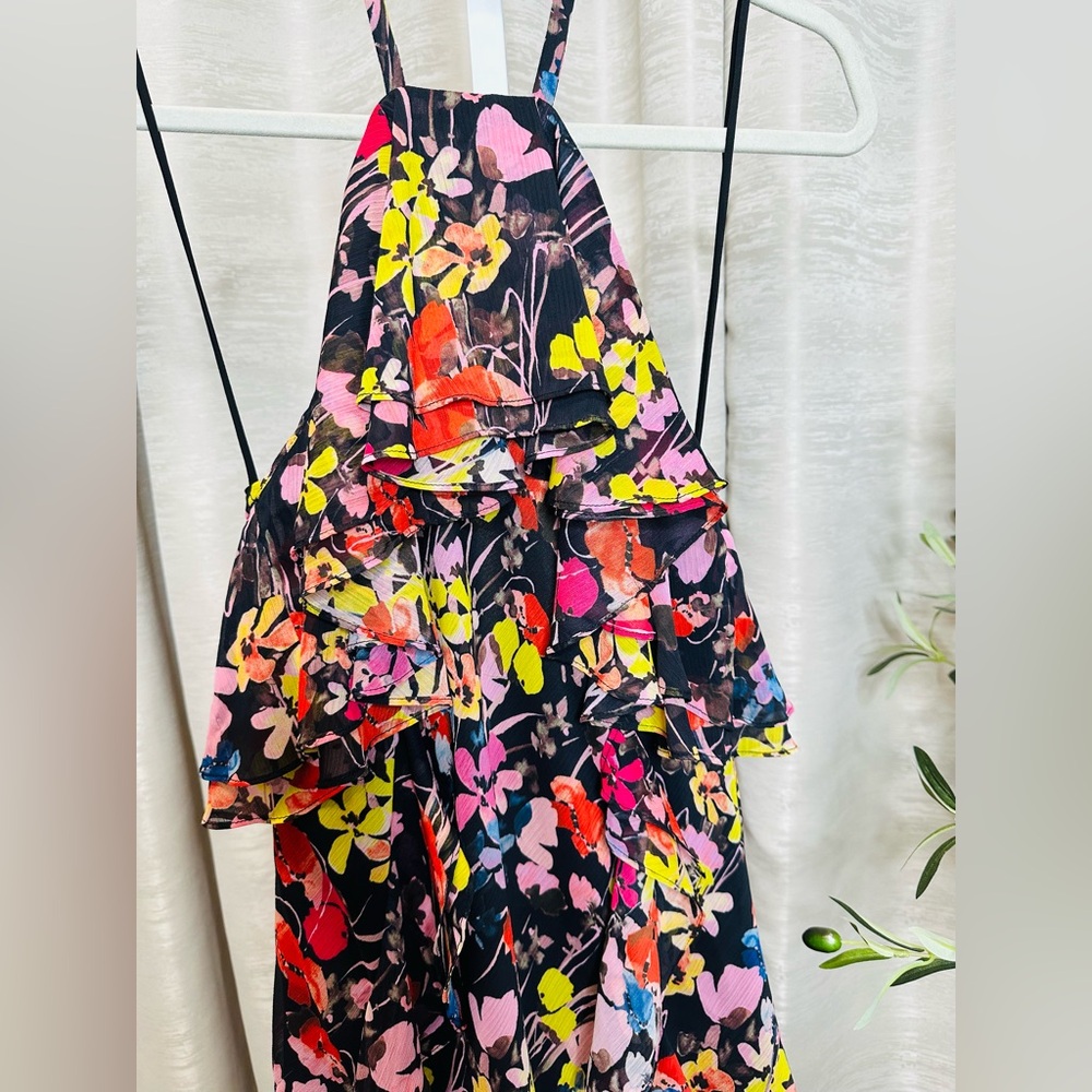 NWT Jason Wu women’s chiffon multicolored floral halter neck ruffled midi dress - Picture 14 of 17
